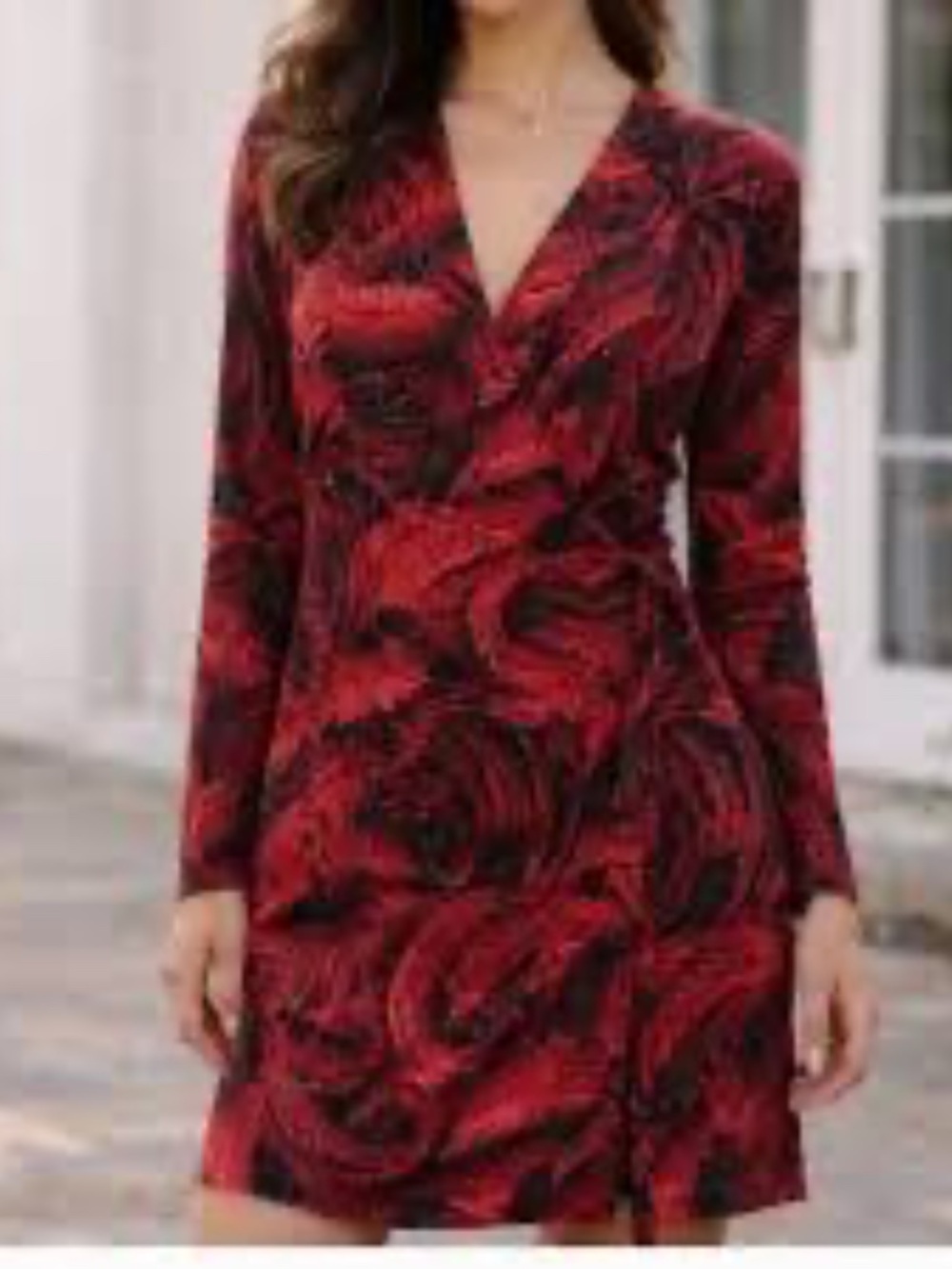 Norma Kamali Women’s Faux Wrap Dress Medium Red Feather Print Floral Stretch
